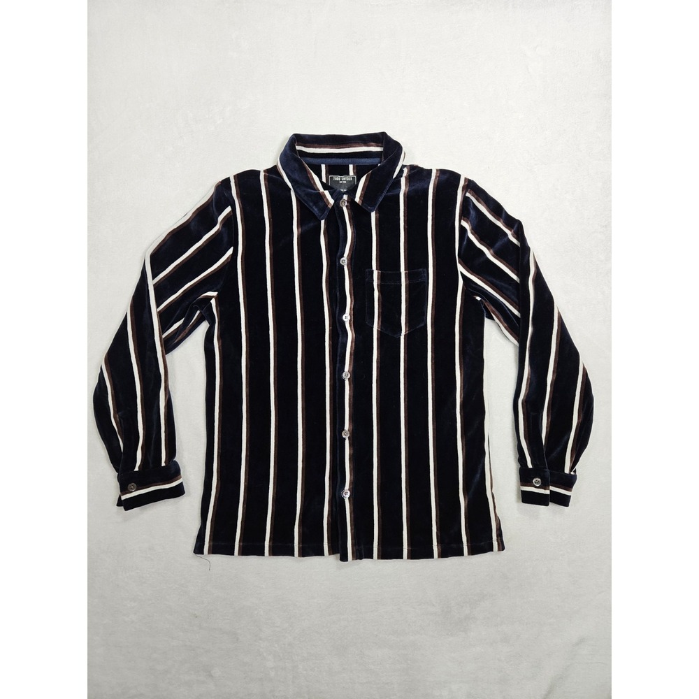 Todd Snyder Polo Shirt Mens Large Vertical Stripe Full-Placket Polo Button Up